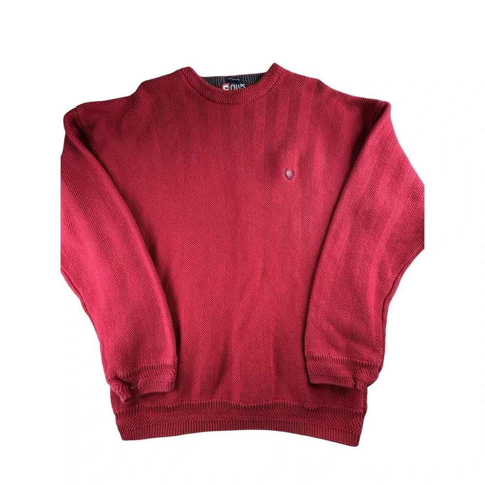 CHAPS‎ Ralph Lauren Red Sweater Men's XXL Hand Framed Crewneck 100% Cotton